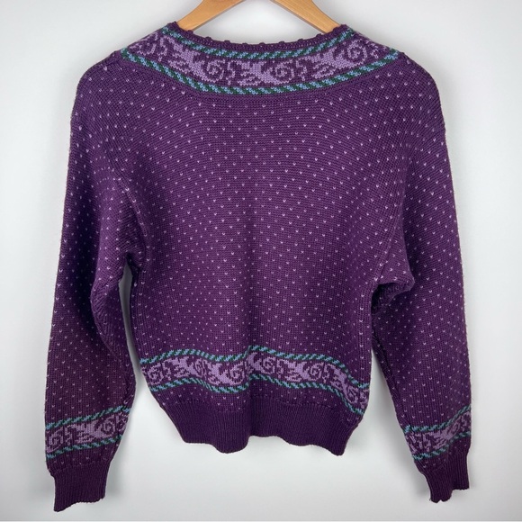 Herman Geist Vintage Hand Embroidered Purple Floral Wool Blend Cardigan Sweater - Picture 7 of 9